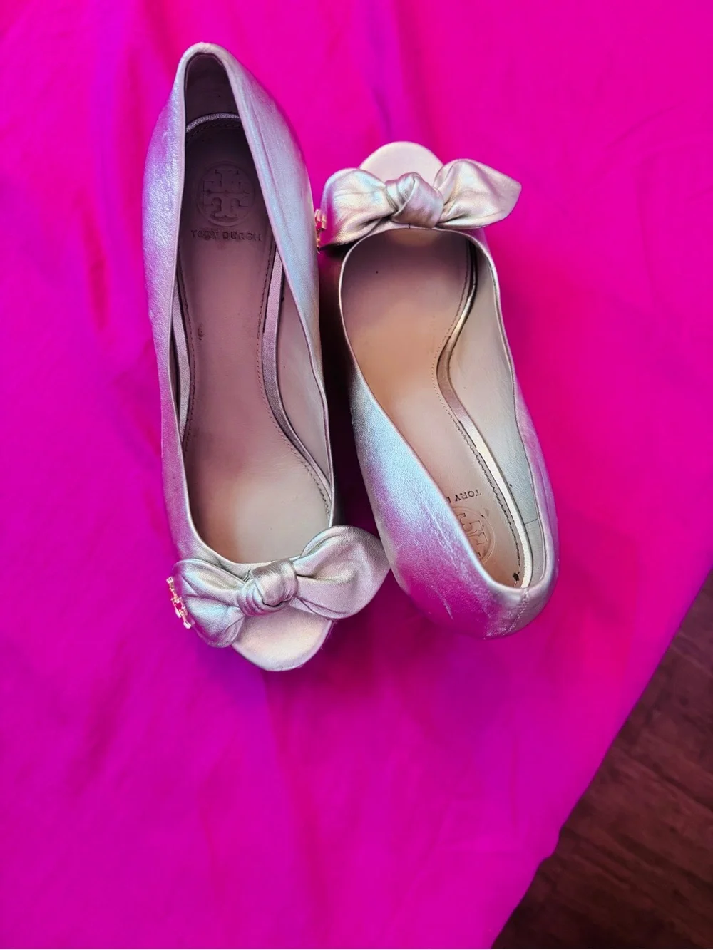 Tory Burch Metallic Gold Knot Espadrille Wedge Flats
